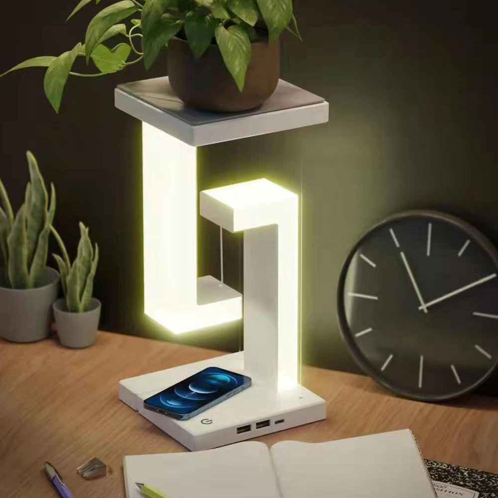 Anti Gravity Wireless Charging Table Lamp Upgraded white USB 0 - Tophatter Daily Deals