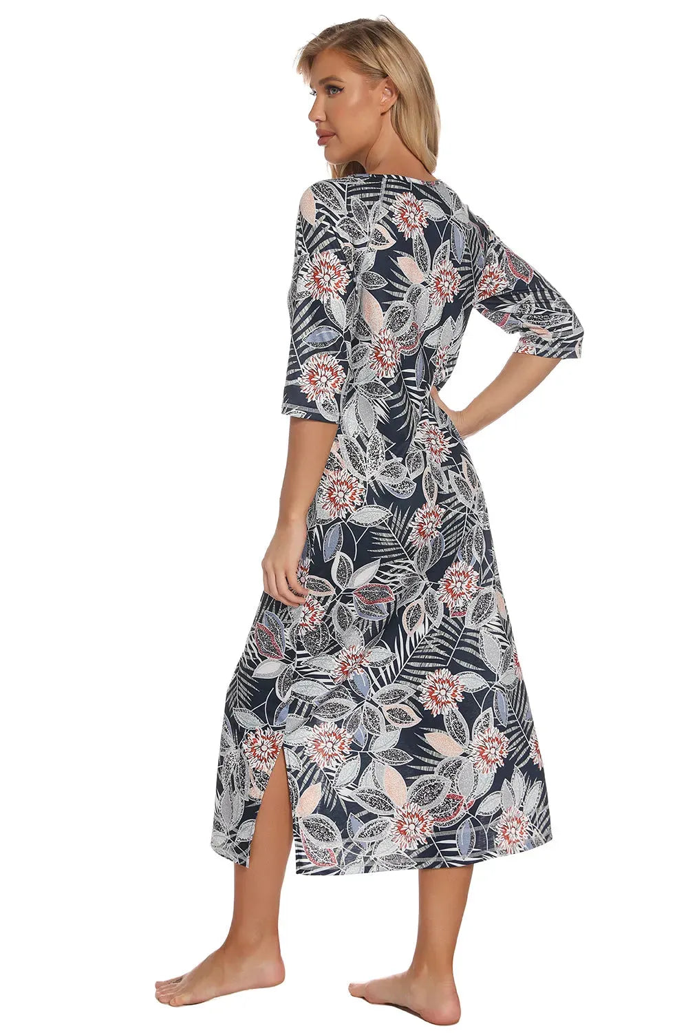 Printed Slit Night Dress with Pockets Sleep Dresses - Tophatter Daily Deals