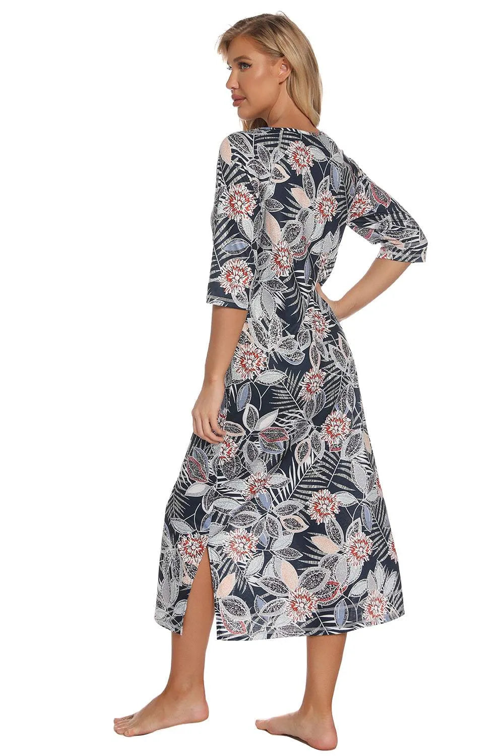 Printed Slit Night Dress with Pockets Sleep Dresses - Tophatter Daily Deals