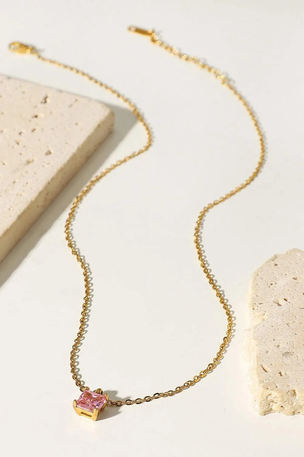 Rhinestone Pendant Gold-Plated Necklace Pink One Size Necklaces - Tophatter Daily Deals