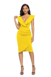 Ruched Ruffled Cap Sleeve Dress True Yellow Cocktail Dresses - Tophatter Daily Deals