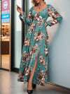 Slit Printed Surplice Long Sleeve Maxi Dress Casual Dresses - Tophatter Daily Deals