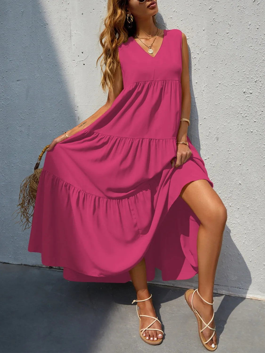 Tiered V-Neck Sleeve Dress Casual Dresses - Tophatter Daily Deals