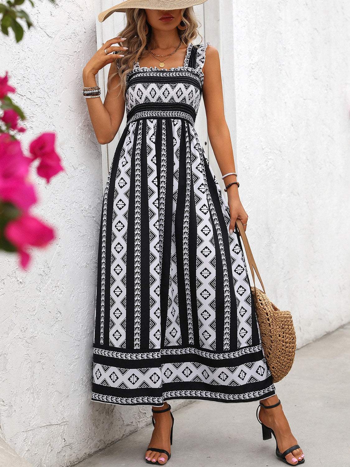 Printed Square Neck Wide Strap Cami Dress Casual Dresses - Tophatter Daily Deals