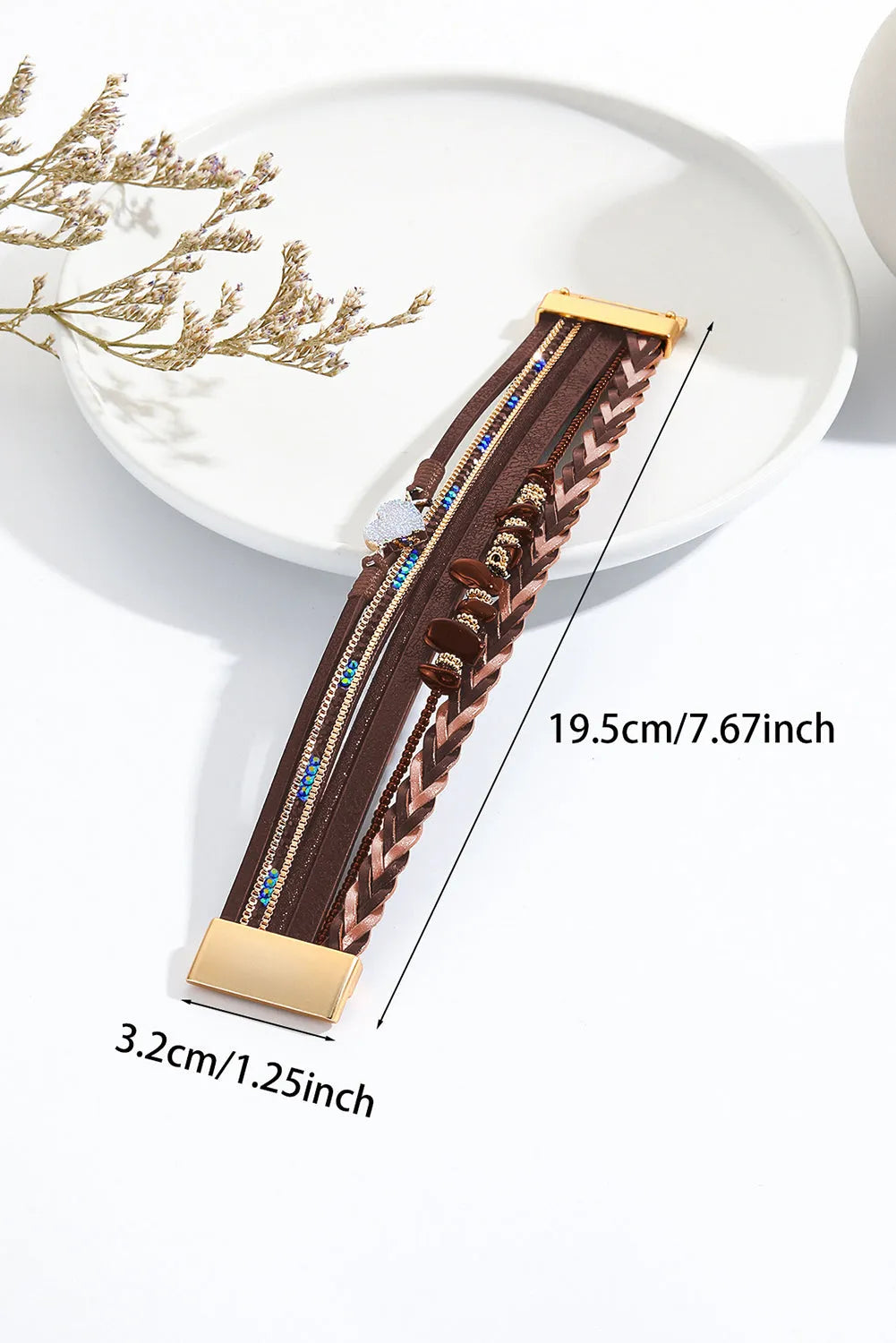 Brown Glittering Heart Accent Multi-layer Vintage PU Bracelet Bracelets - Tophatter Daily Deals