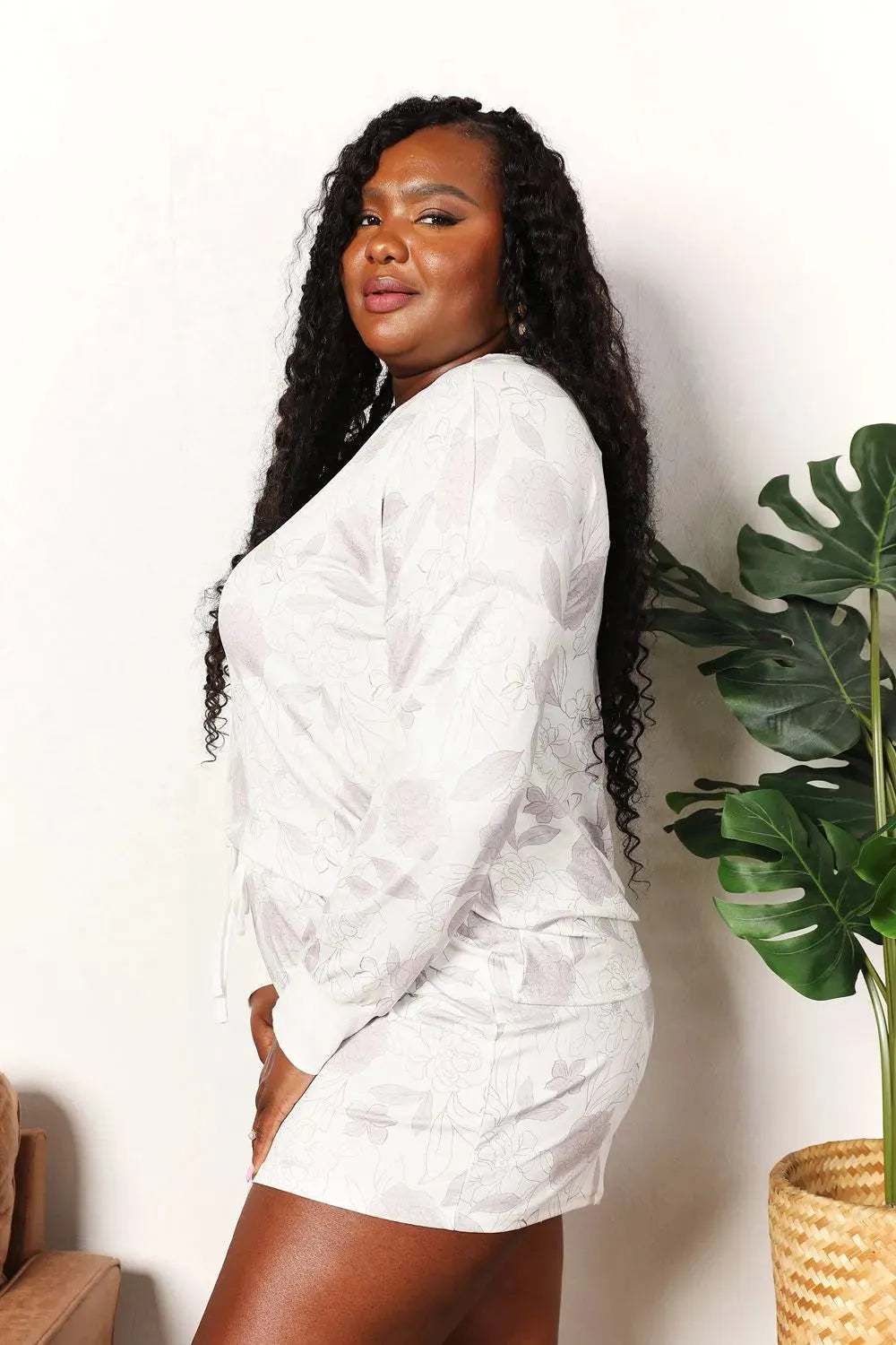 Double Take Floral Long Sleeve Top and Shorts Loungewear Set Loungewear Sets - Tophatter Daily Deals