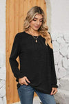 Ruched Round Neck Flounce Sleeve T-Shirt Black Women's T-Shirts - Tophatter Daily Deals