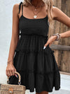 Frill Spaghetti Strap Tiered Dress Black Casual Dresses - Tophatter Daily Deals