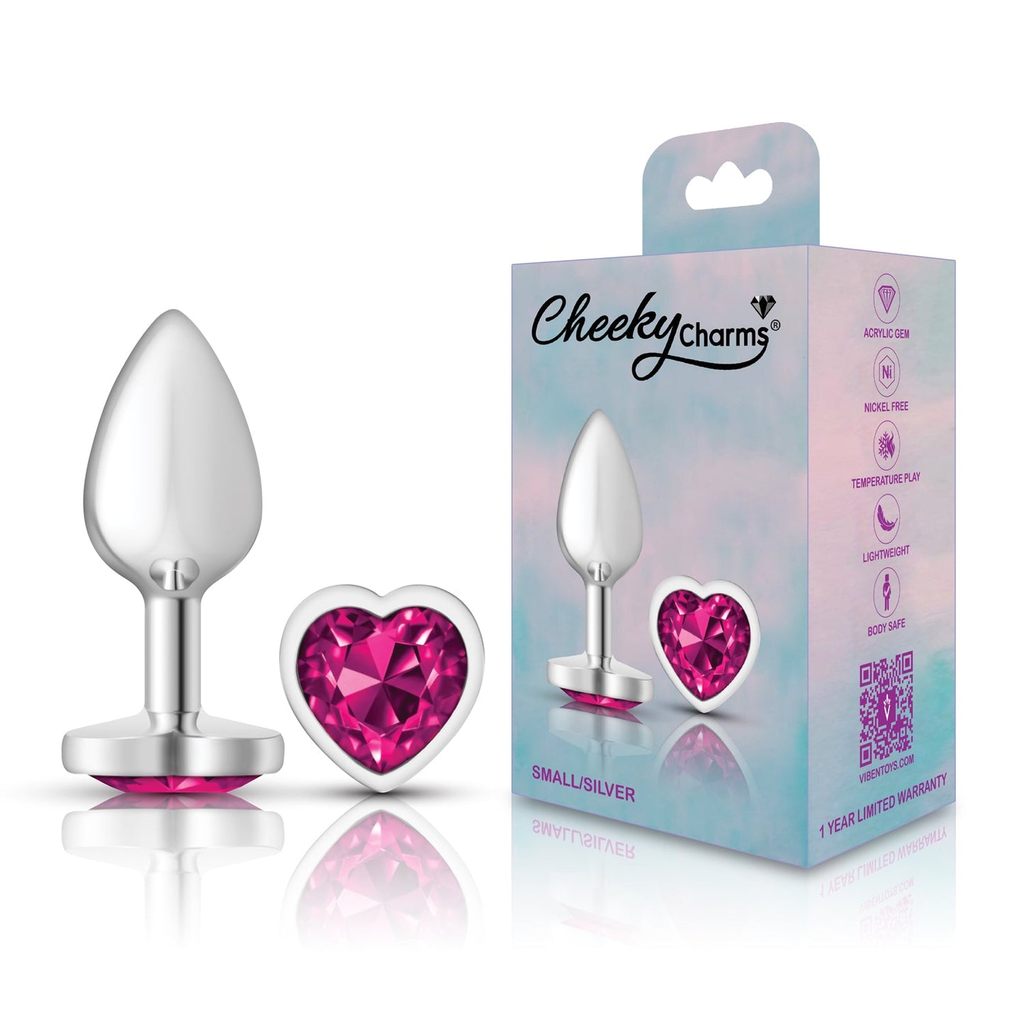Cheeky Charms Silver Metal Butt Plug with Heart Pink Jewel Small > Anal Range > Jewel Butt Plugs - Tophatter Daily Deals