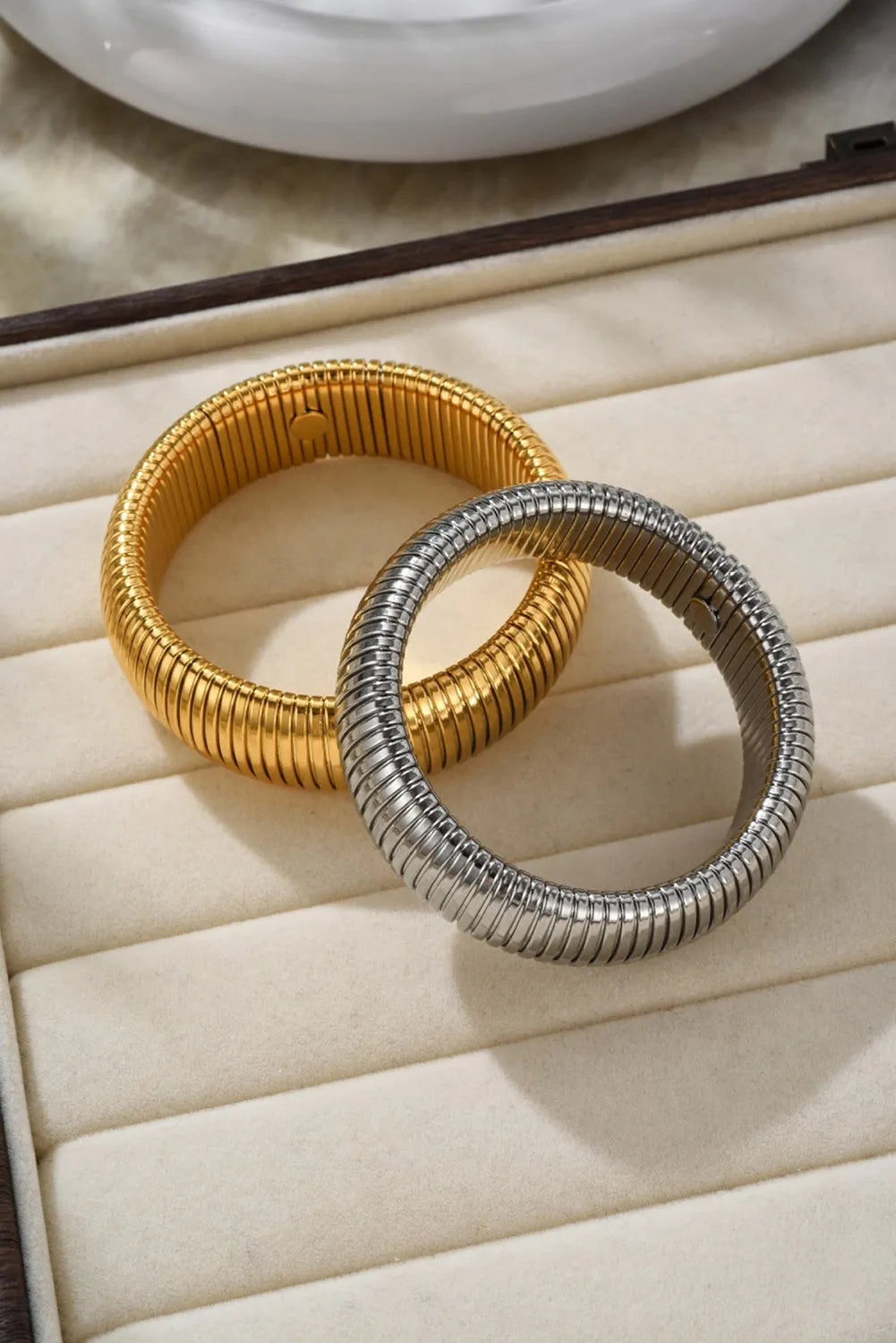 Gold Textured Titanium Steel Chunky Bangle Bracelets - Tophatter Daily Deals