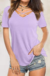 Crisscross Short Sleeve T-Shirt Lavender Women's T-Shirts - Tophatter Daily Deals