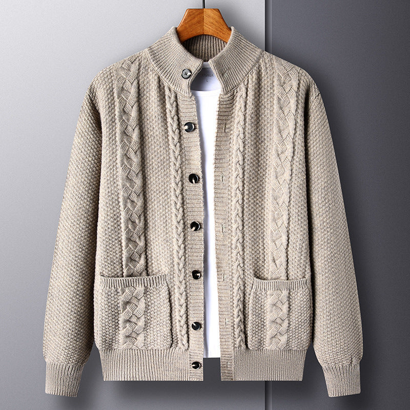 Warm Cozy Men's Cardigan - Single-Breasted Jacquard Knit M8513 Camel 3D Changing Face Moving Picture Frame - Tophatter Daily Deals