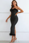 Feather Trim Strapless Sweetheart Neck Dress Cocktail Dresses - Tophatter Daily Deals