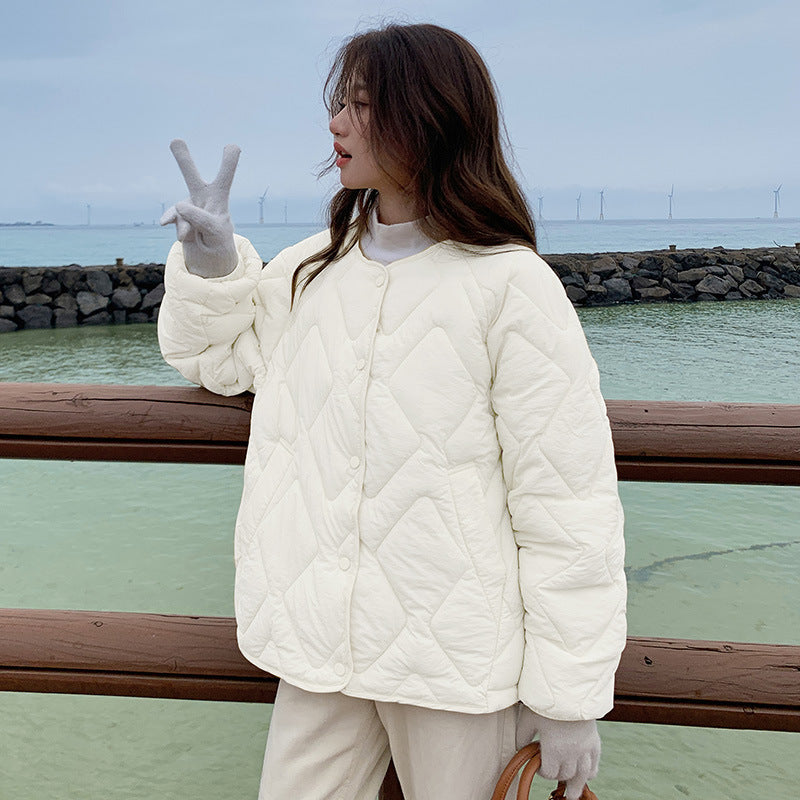 Lightweight Women’s Down Jacket - Boxy Short, Quilted, Casual Beige 3D Changing Face Moving Picture Frame - Tophatter Daily Deals