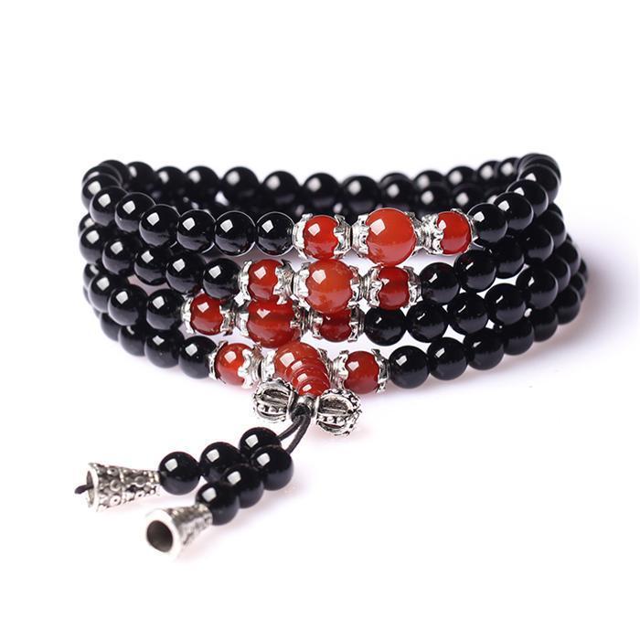Black Agate Bracelet Men And Women Multi-Circle Fashion 108 Beads Bracelet With Tiger's Eye Red Agate Red agate model 0 - Tophatter Daily Deals