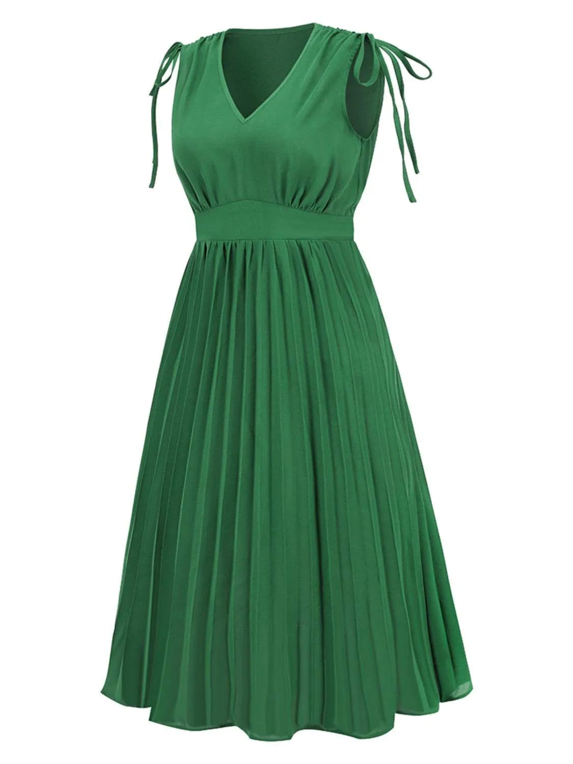 Pleated V-Neck Sleeveless Midi Dress Casual Dresses - Tophatter Daily Deals