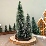 LED Bottle Brush Christmas Trees on Wooden Base | Snowy Green Light-Up Trees LED Light - Tophatter Daily Deals