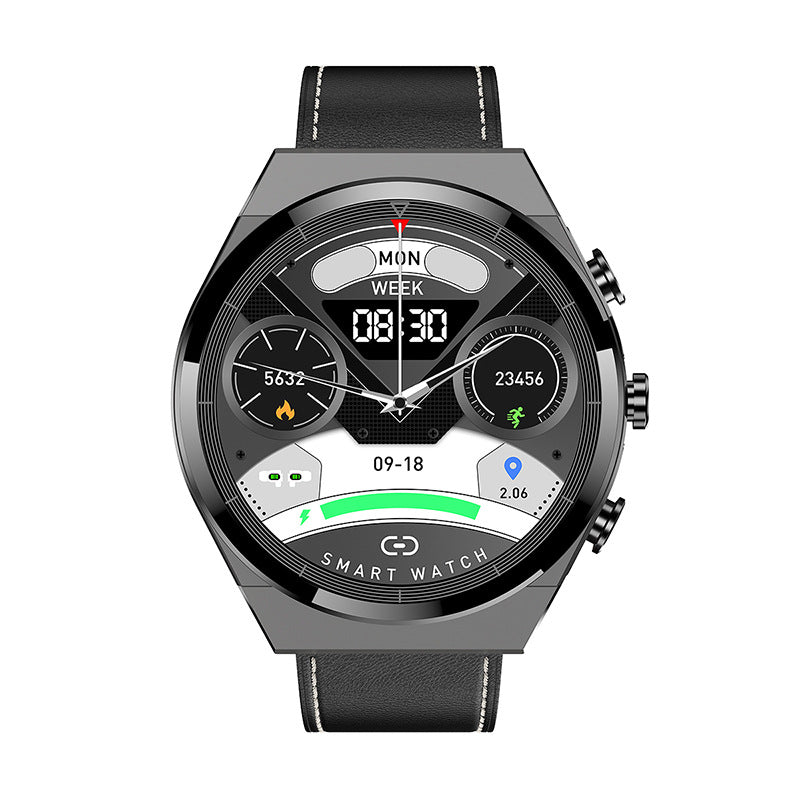 2-in-1 Bluetooth Talking Heart Rate Monitoring Smartwatch Black Leather Belt 0 - Tophatter Daily Deals