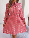 Polka Dot Tie Neck Pleated Dress Casual Dresses - Tophatter Daily Deals