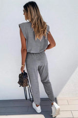 Padded Shoulder Top and Joggers Lounge Set Loungewear Sets - Tophatter Daily Deals