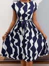 Tied Pleated Printed Cap Sleeve Dress - Tophatter Deals