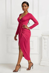 High-low Ruched Surplice Long Sleeve Dress Cocktail Dresses - Tophatter Daily Deals