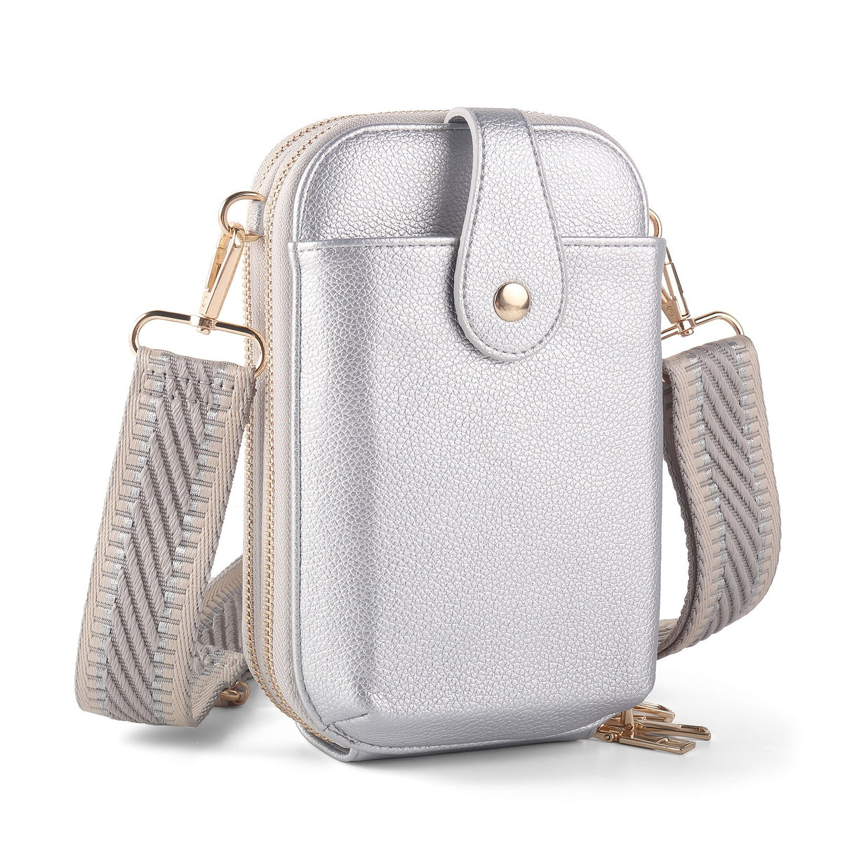 Phone Crossbody Bag with 8 Card Slots and Wide Adjustable Strap Silver Handbags & Wallets - Tophatter Daily Deals
