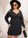 Plus Size Dropped Shoulder Long Sleeve Knit Mini Dress Black Casual Dresses - Tophatter Daily Deals