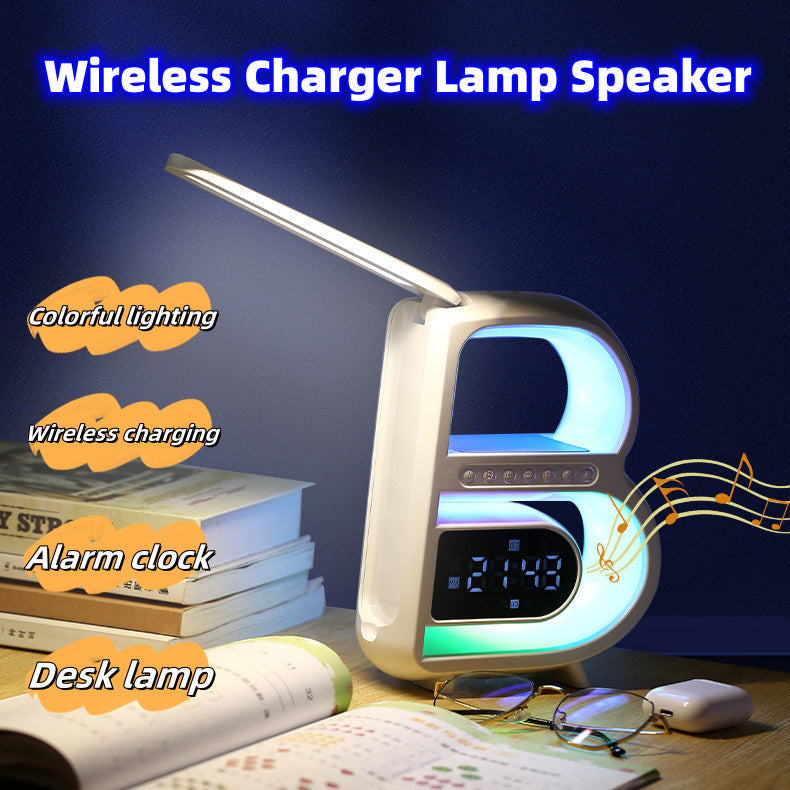 2024 New B-Shaped Blutooth Speaker Multifunctional Smart Music Rhythm Lighting Phone Wireless Charger TF Card AUX Input Standard Mode 0 - Tophatter Daily Deals