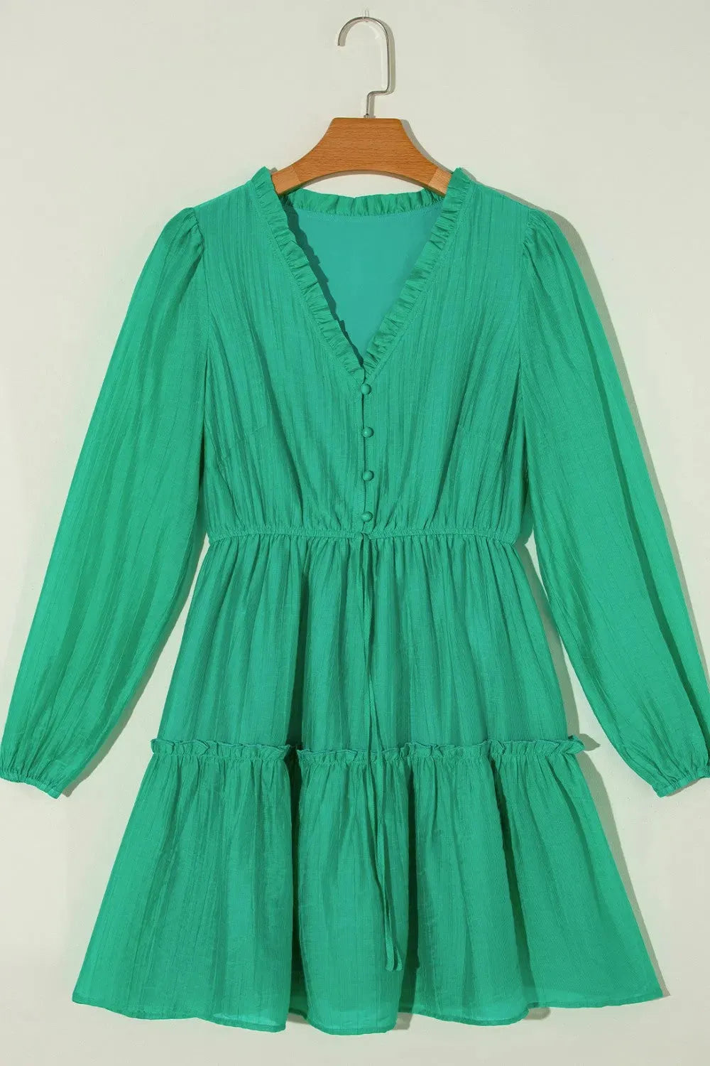 Frill V-Neck Long Sleeve Mini Dress Casual Dresses - Tophatter Daily Deals