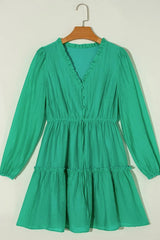 Frill V-Neck Long Sleeve Mini Dress Casual Dresses - Tophatter Daily Deals