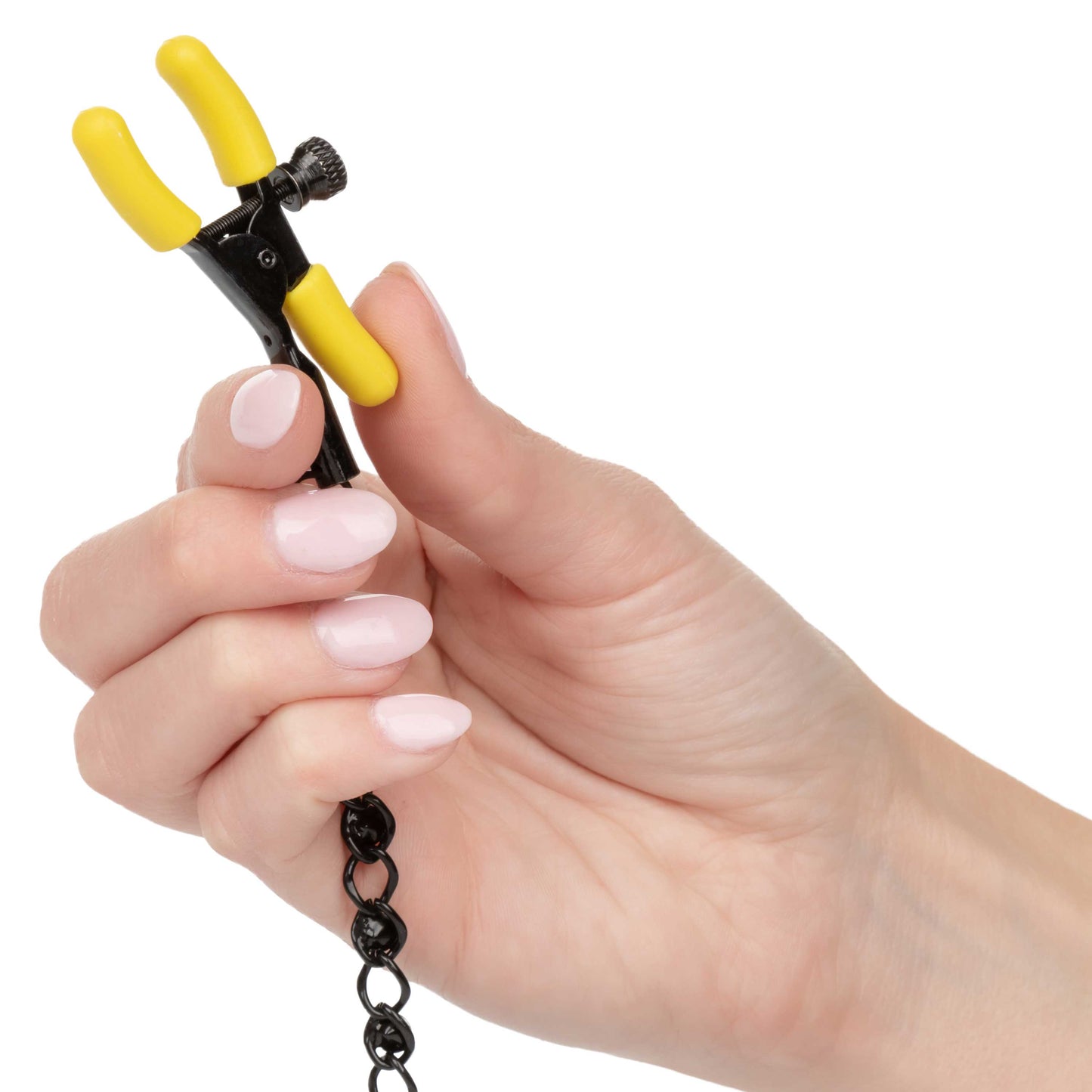 Boundless Nipple Teasers Adjustable Black Chain with Yellow Silicone Coated Clamps and Crystal Adornments > Sex Toys > Nipple Clamps - Tophatter Daily Deals