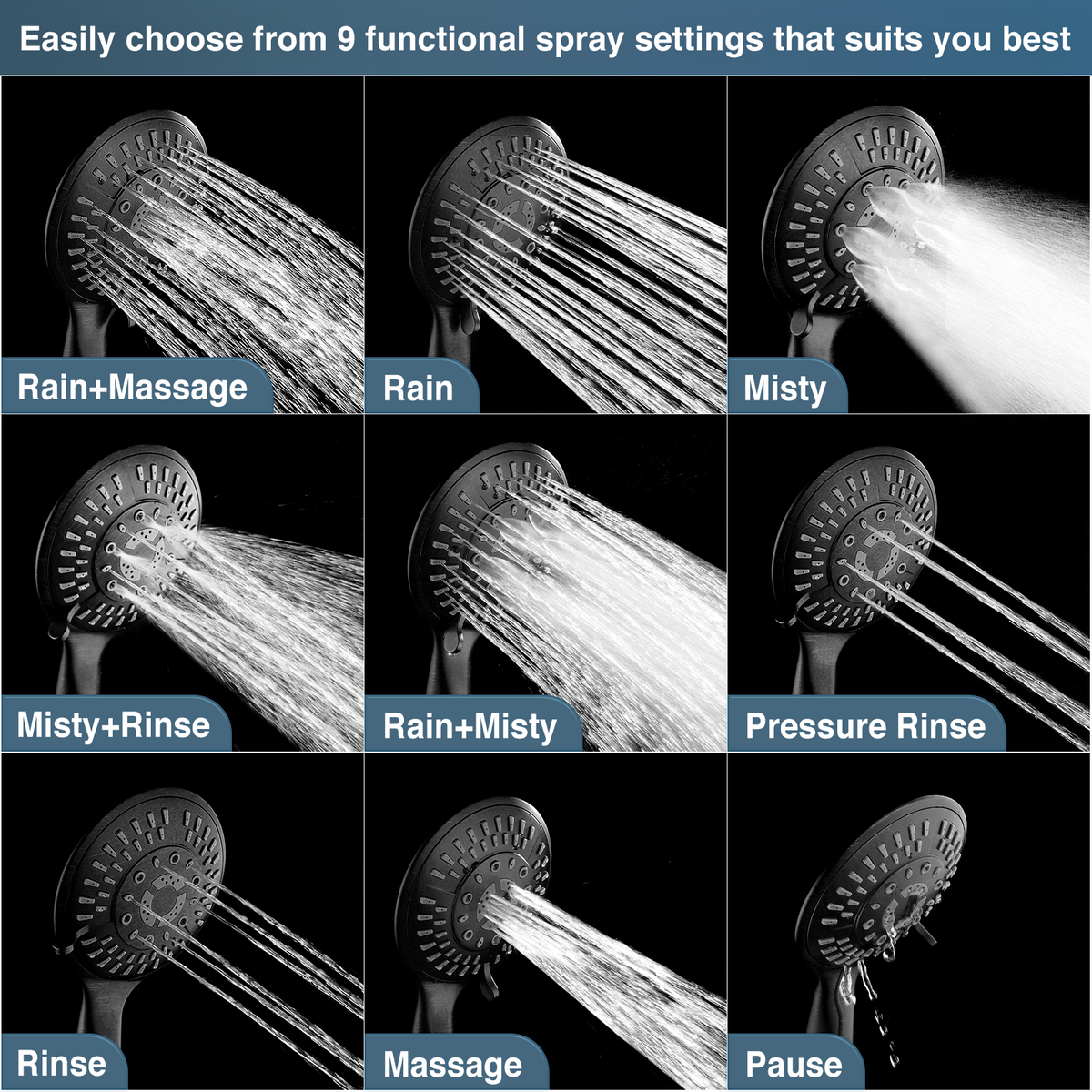 9-Spray Handheld Shower Head Set with Hose and Shower Arm Mount Home Improvement - Tophatter Daily Deals