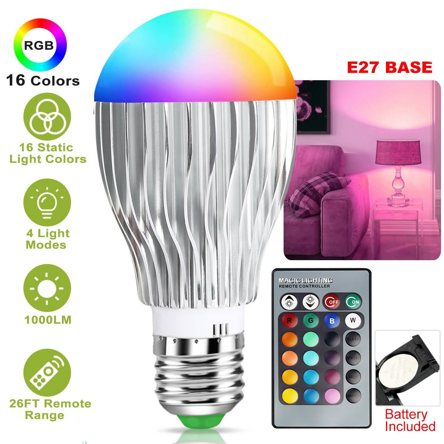 9W LED Light Bulb E27 RGB Lamp Indoor Lighting - Tophatter Daily Deals