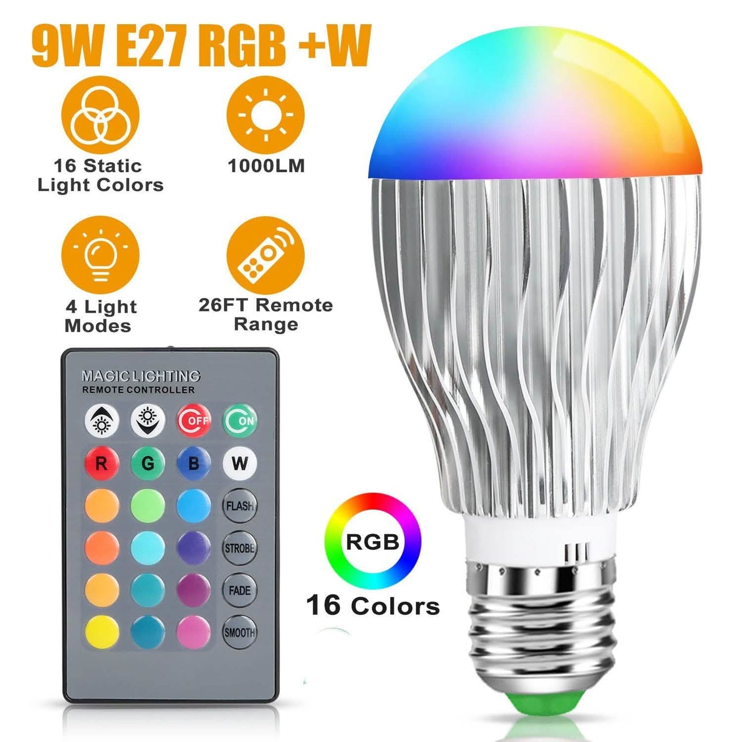 9W LED Light Bulb E27 RGB Lamp Indoor Lighting - Tophatter Daily Deals