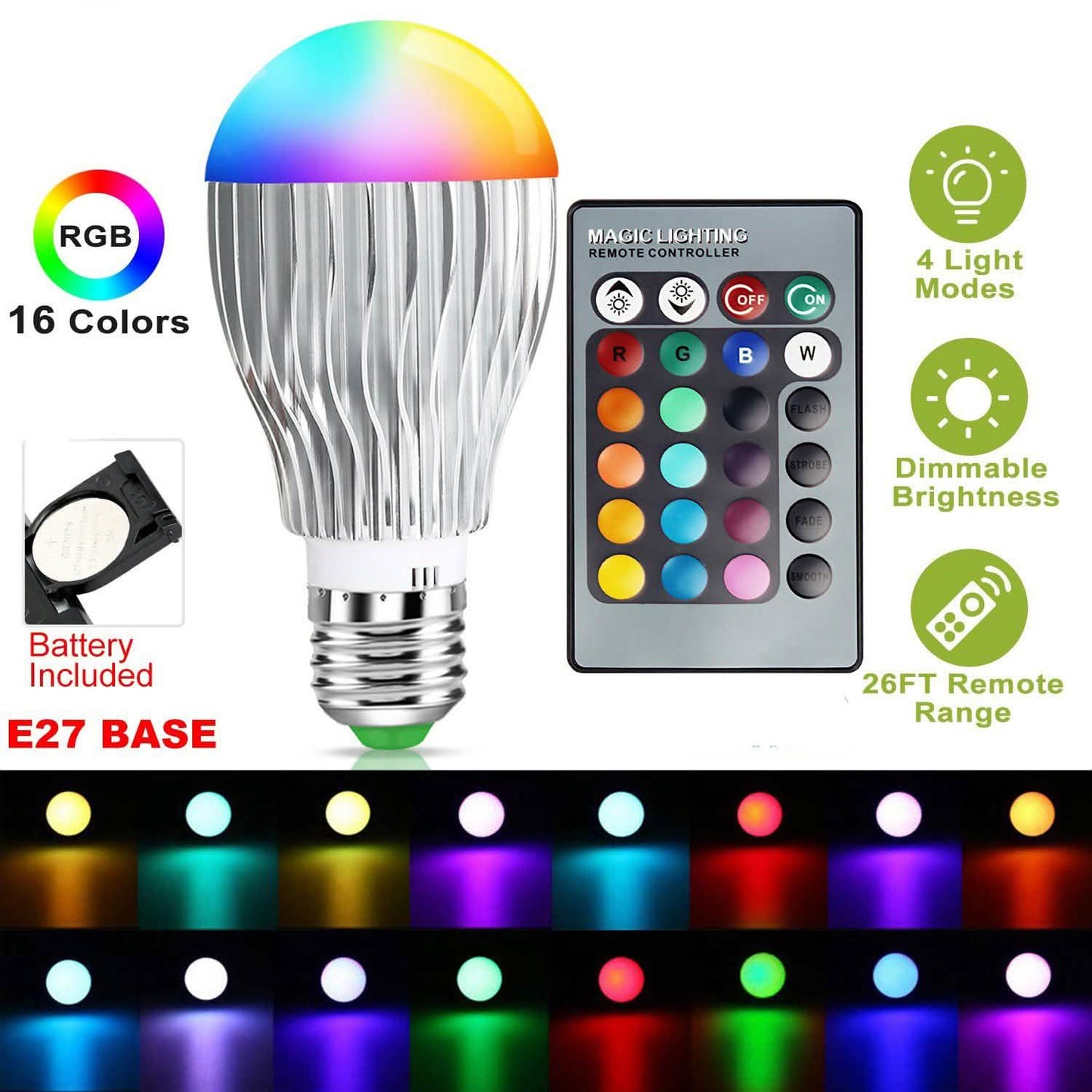 9W LED Light Bulb E27 RGB Lamp Indoor Lighting - Tophatter Daily Deals