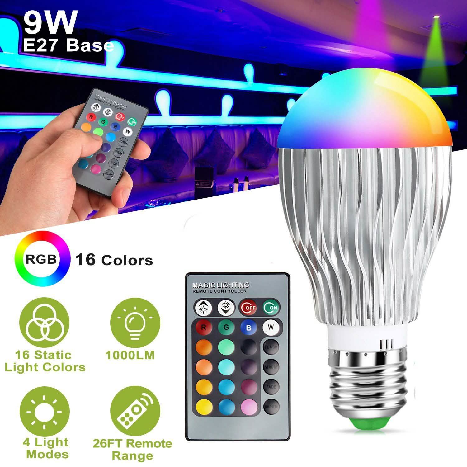 9W LED Light Bulb E27 RGB Lamp Indoor Lighting - Tophatter Daily Deals