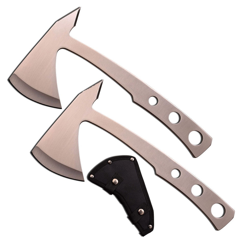 2 Pc Silver Double Throwing Axe Hatchet Tomahawk Spike Knife Set - Tophatter's Guns'N'Weapons Store Collectible Weapons - Tophatter Daily Deals
