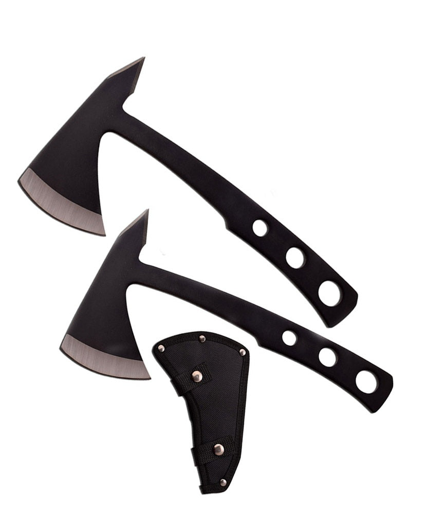2 Pc Black Double Throwing Axe Hatchet Tomahawk Spike Knife Set - Tophatter's Guns'N'Weapons Store - FREE SHIPPING Collectible Weapons - Tophatter Daily Deals