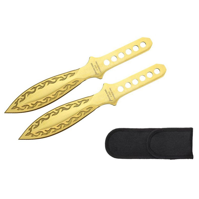 9" Throwing Knife Set 2 PC Gold Thrower Knives w/ 3D Flames Knife-Thrower - Tophatter Daily Deals