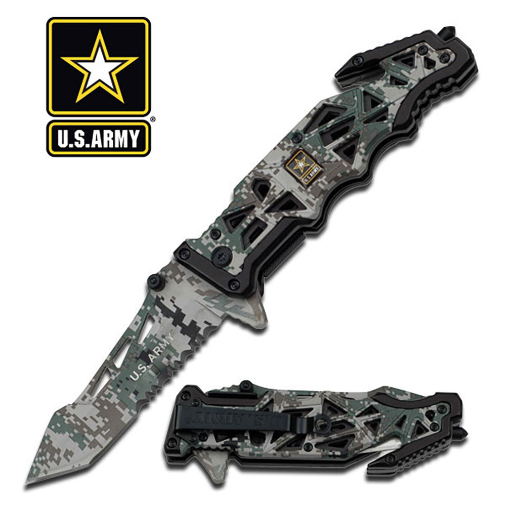 U.S. Army Knife Licensed "Liberator" Black Tactical Spring Assist Powdercoat Knife-Assist - Tophatter Daily Deals