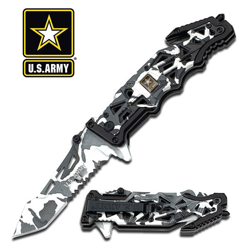 U.S. Army Knife Licensed "Liberator" Snow Camo Tactical Spring Assisted Snow Camo - Licensed Knife-Assist - Tophatter Daily Deals