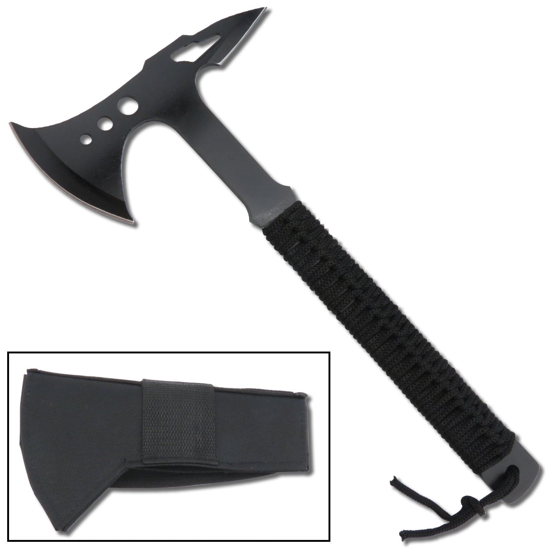 Tactical Survival Rescue Hatchet with Nylon Cord Grip on Handle - TOPHATTER'S ARMORY DEALS Collectible Weapons - Tophatter Daily Deals