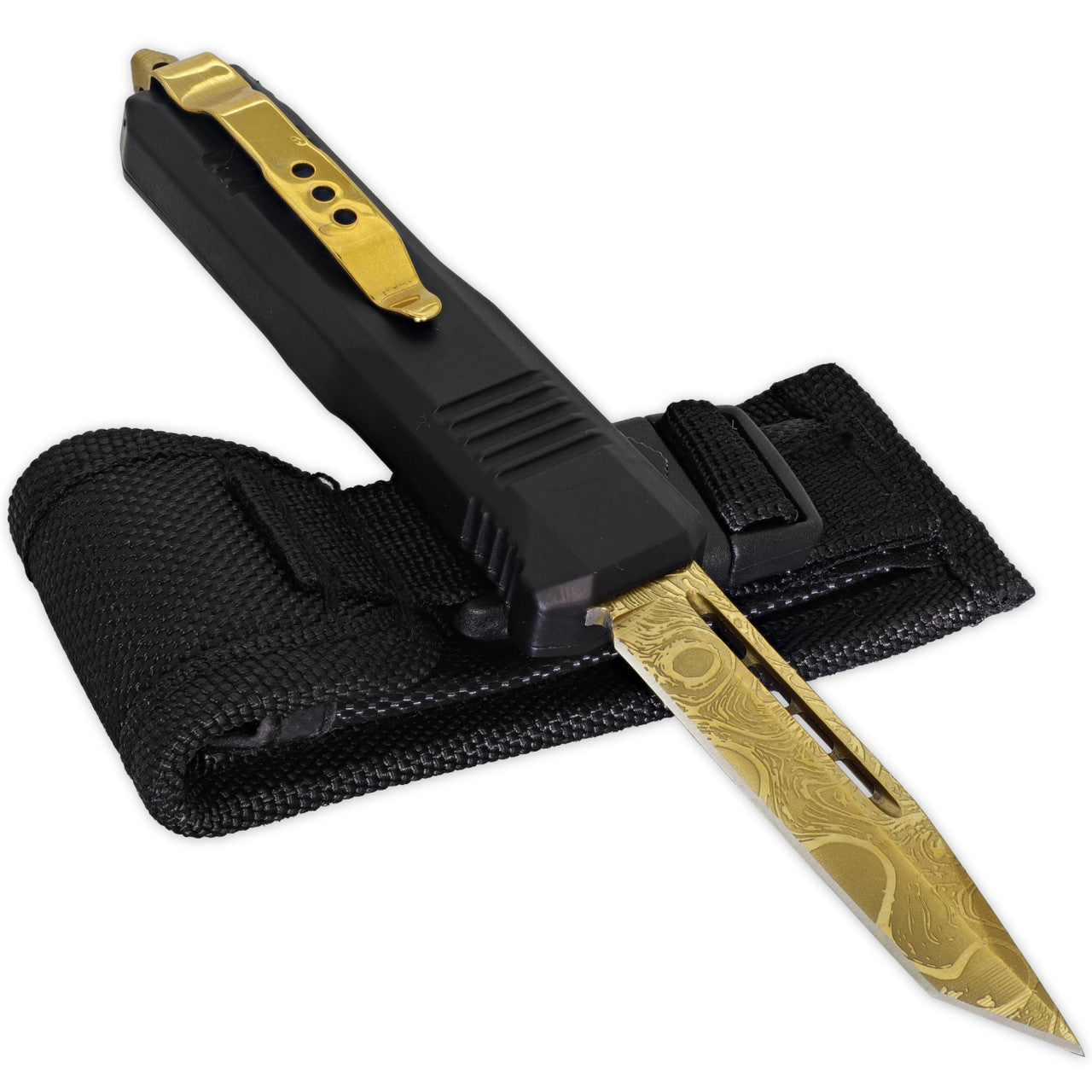 6.75" Automatic OTF Out the Front Knife w/ Textured Golden Tanto Blade - TOPHATTER'S ARMORY DEALS Collectible Weapons - Tophatter Daily Deals