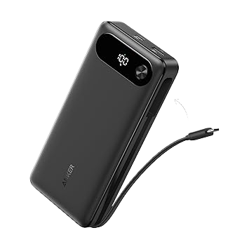 Anker Power Bank (20K, 87W, Built-In USB-C Cable) Black Batteries & Power Accessories - Tophatter Daily Deals