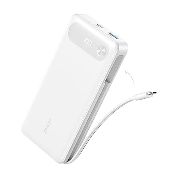 Anker Power Bank (20K, 87W, Built-In USB-C Cable) White Batteries & Power Accessories - Tophatter Daily Deals