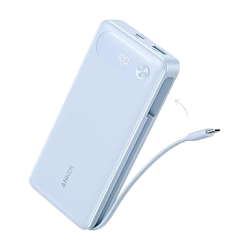 Anker Power Bank (20K, 87W, Built-In USB-C Cable) Misty Blue Batteries & Power Accessories - Tophatter Daily Deals