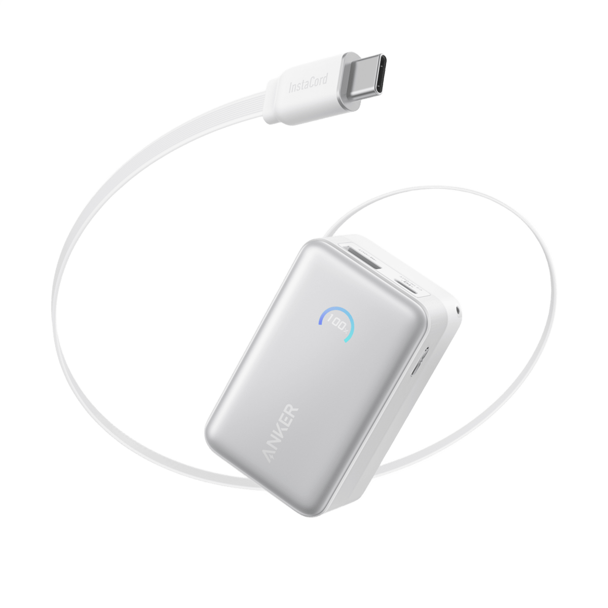 Anker Nano Power Bank (10K, 45W, Built-In Retractable USB-C Cable) Aurora White Batteries & Power Accessories - Tophatter Daily Deals