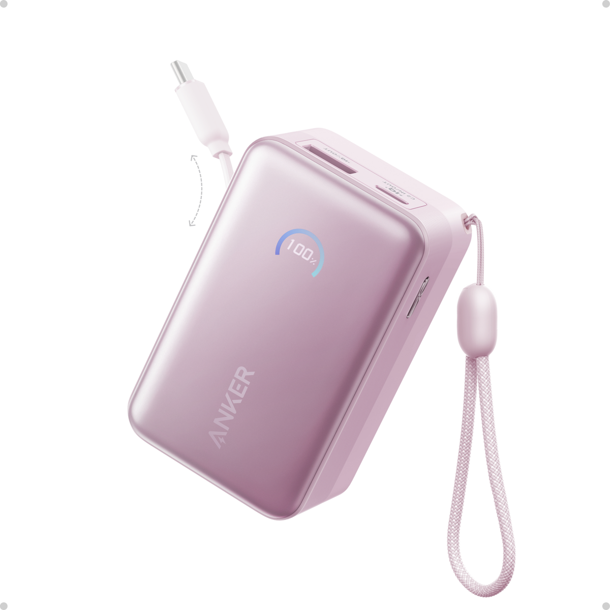 Anker Nano Power Bank (10K, 45W, Built-In Retractable USB-C Cable) Pink Aura Batteries & Power Accessories - Tophatter Daily Deals