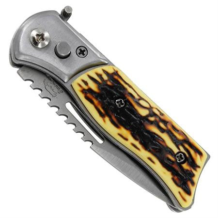 Faux Stag Horn Automatic Knife Small w/ Safety Lock Knife-Auto - Tophatter Daily Deals